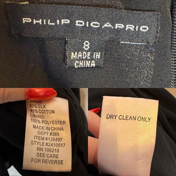 Philip Dicaprio Silk Blend Ruched Halter Drop Waist Black Midi Dress size 8 - Picture 5 of 6